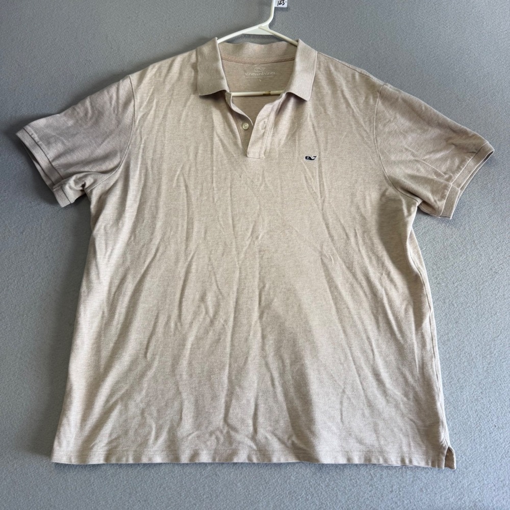 Vineyard Vines Mens Large Tan Heathered Short Sleeve Whale Logo Polo Shirt
